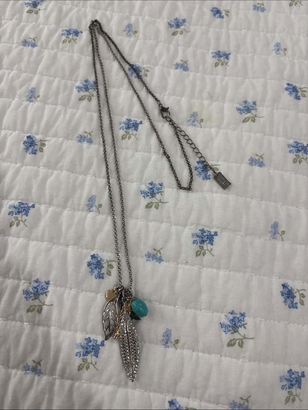 American Eagle Outfitters Silver-Tone Feather Necklace with Turquoise Accent